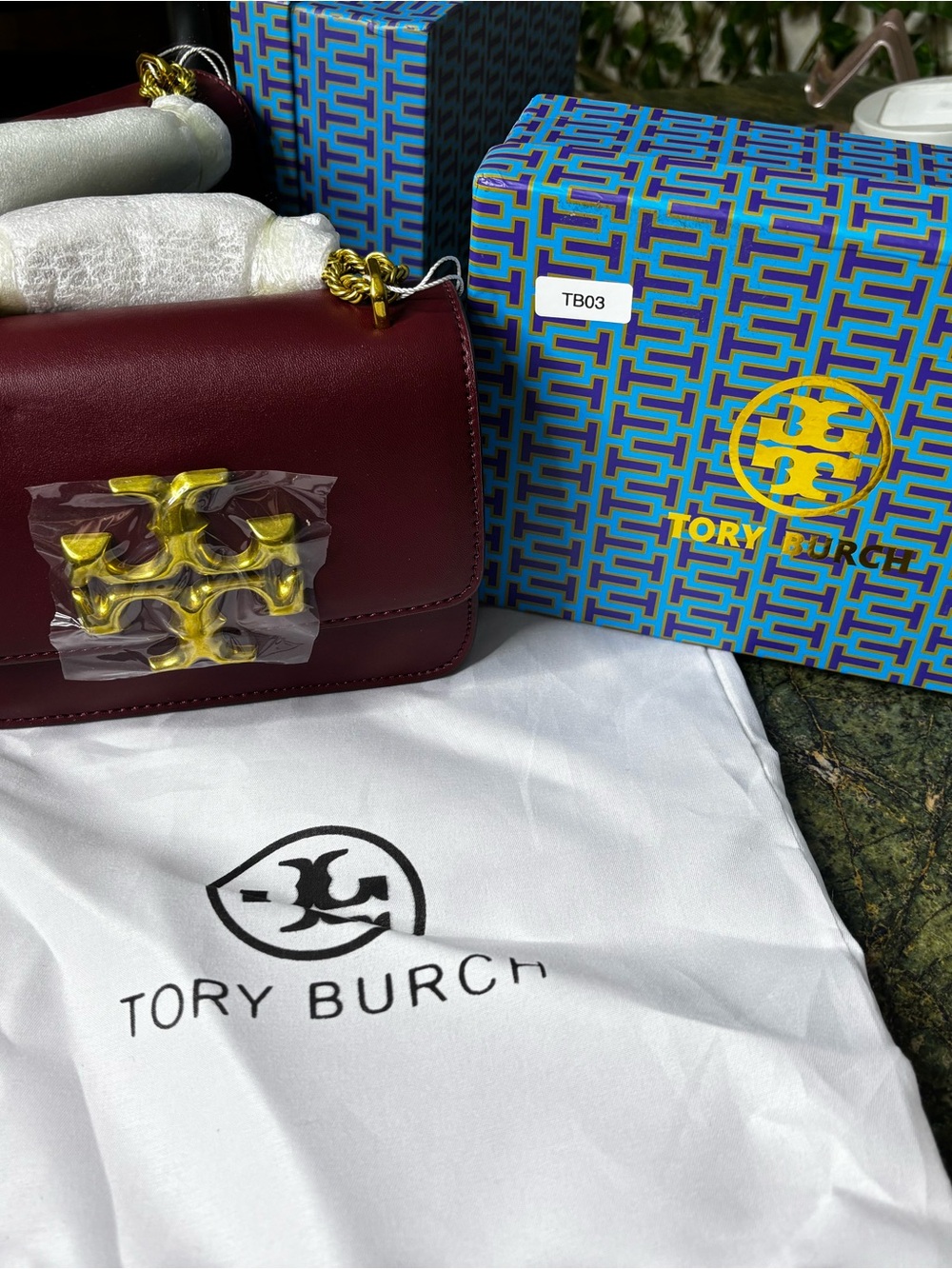 Tory Burch Small Convertible Crossbody Bag in Burgundy with Gold Hardware